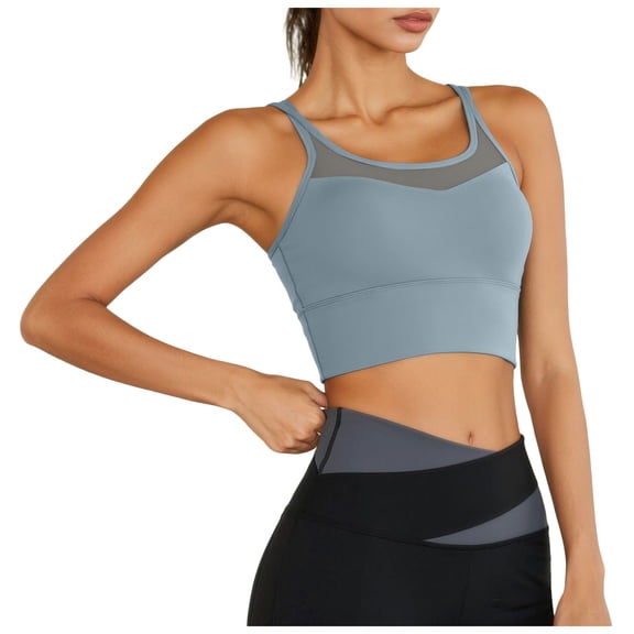 idosla Womens Crop Tank Tops with Built in Bras Breathable Wrap Ruched Athletic Workout Yoga Sleeveless Tops (Blue, M)