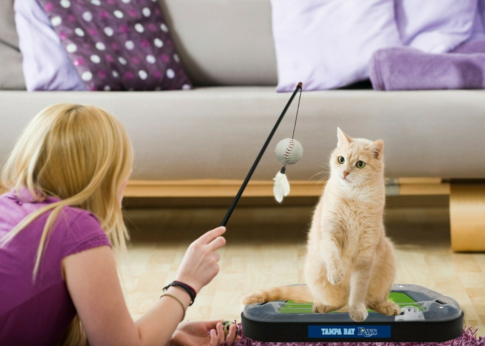 MLB Tampa Bay Rays CAT Scratcher Mat Toy with Catnip Plush & Feather Cat Toy 5-in-1 Kitty Toy