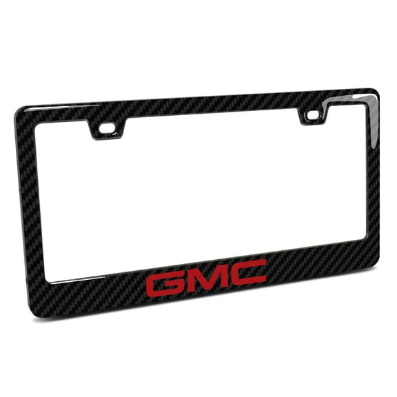 GMC in Red in 3D on Real Carbon Fiber Finish ABS Plastic License Plate Frame