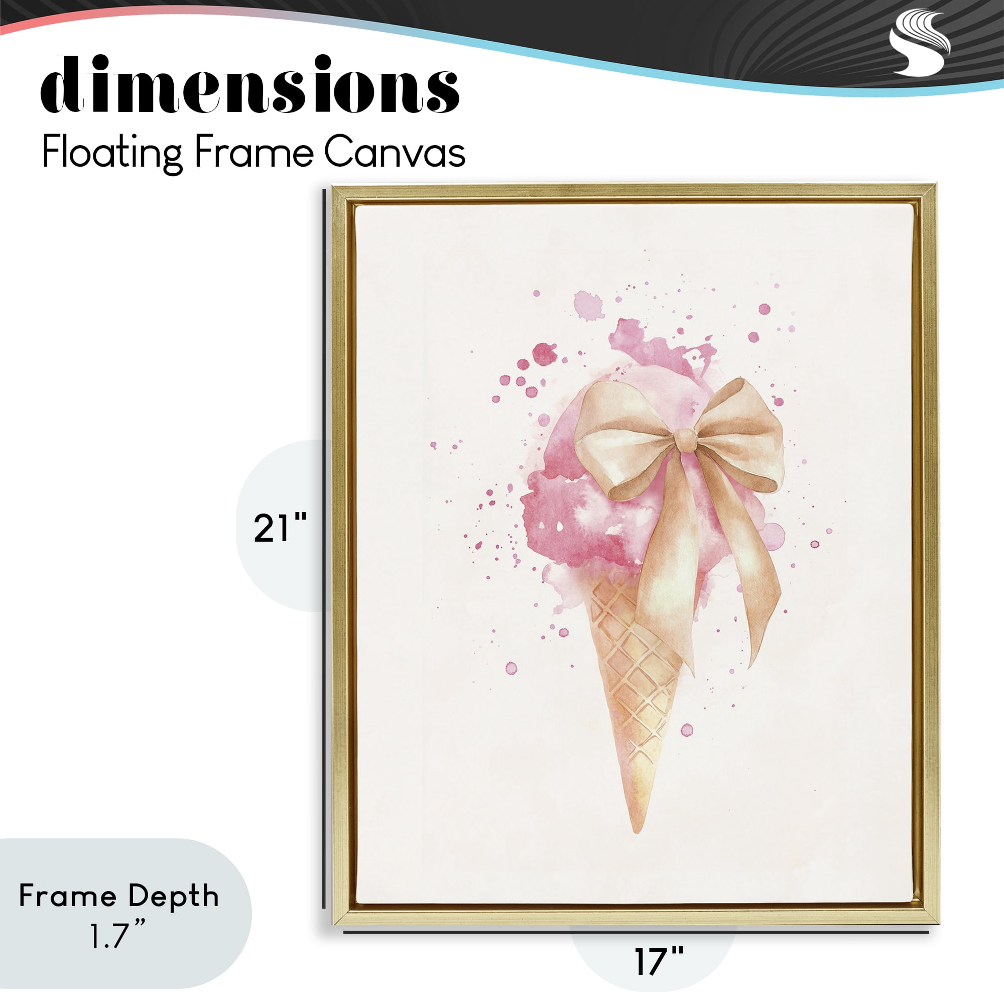 Stupell Industries Icy Charm Ice Cream Cone Gold Framed Floater Canvas Wall Art, design by Svetlana Aleynikova
