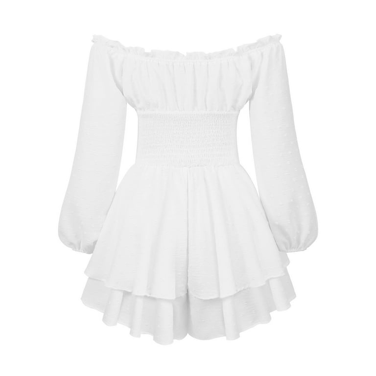 Girls Carnival Pirate White Dress Role Play Long Sleeve Lace Tiered Flowy Skirt White 13 Y-14 Y