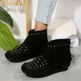 thumbnail image 6 of Wowcloth Women's Fashion Casual Winter Ankle Boots - Comfortable Short Shaft Flat Round Toe with Fringe Detail, Chunky Low Heel Booties for Daily Wear, 6 of 9