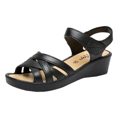 

PEASKJP Ladies Sandals Wide Width Casual Open Toes Wedding Bride Sandals Strappy Flat Sandals for Women (Black 6.5)