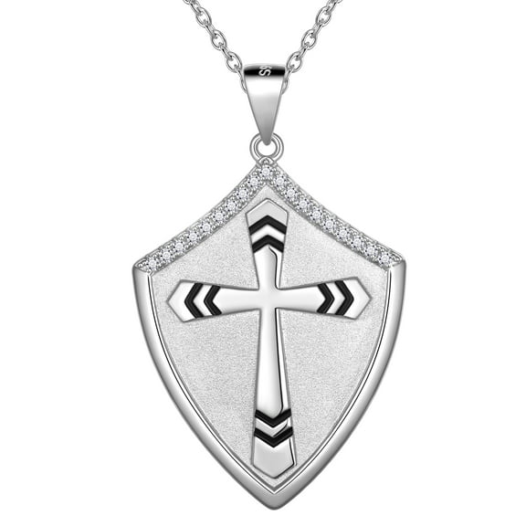 Jewmon 925 Sterling Silver Joshua 1:9 Cross Necklace for Women Mens Shield Armor of God Pendant Necklace Faith Protection Jewelry Christmas Birthday Gifts for Mom Wife