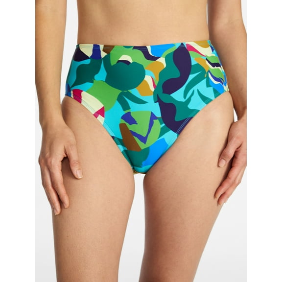 Time and Tru Women's and Women's Plus High Waisted Abstract Print Bikini Bottoms, Sizes XS-3X, Family Swim