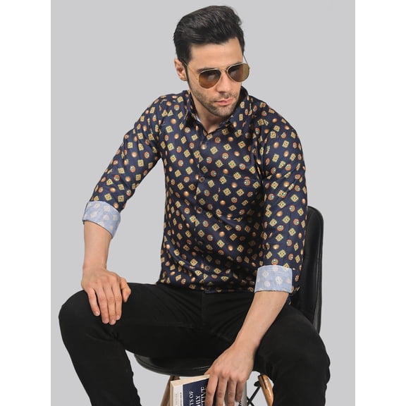 Rainbow Rhapsody Men's Printed Full Sleeve Casual Linen Shirt