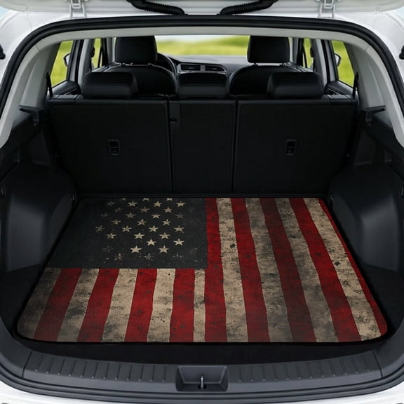 Chririnla Vintage American Flag Car Trunk Mat Easy Install Trunk Protection Rear Cargo Liner All Weather Vehicle Accessories Washable,29" x 39"