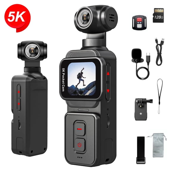 SANPTENT 5K Body Camera with 1.69" screen, Vlog Camera, 5K/20FPS and 4K/60FPS with 270°Rotating Lens, External Mic Support, EIS Stabilization for Meeting & Daily Use