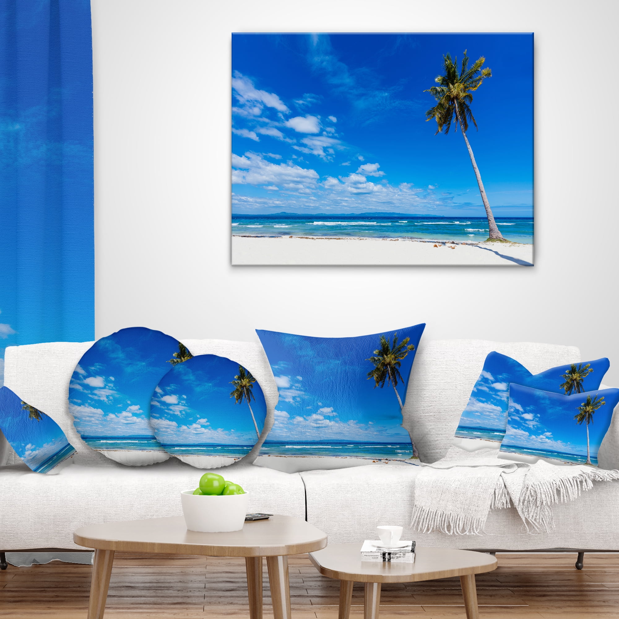 Designart Calm Summer Vacation Beach Philippines - Modern Seascape Throw Pillow - 12x20