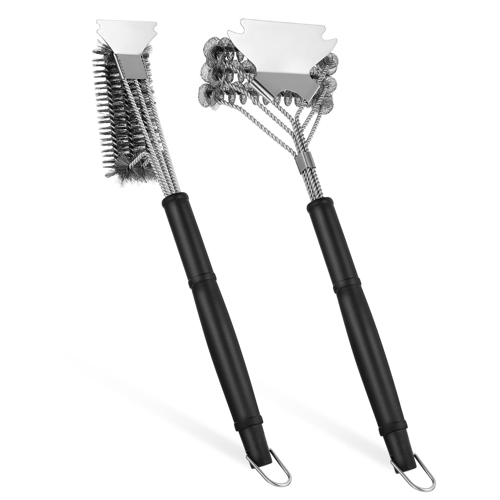 OULII 2 Pcs Grill Brush Two Different Brush Heads Metal Scrub Brush For Outdoor Grill