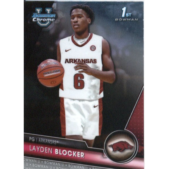2023-24 BOWMAN UNIVERSITY CHROME #7 LAYDEN BLOCKER ARKANSAS RAZORBACKS