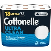 Cottonelle Ultra CleanCare Strong Toilet Paper, 18 Mega Rolls, 312 Sheets per Roll (5,616 Total)