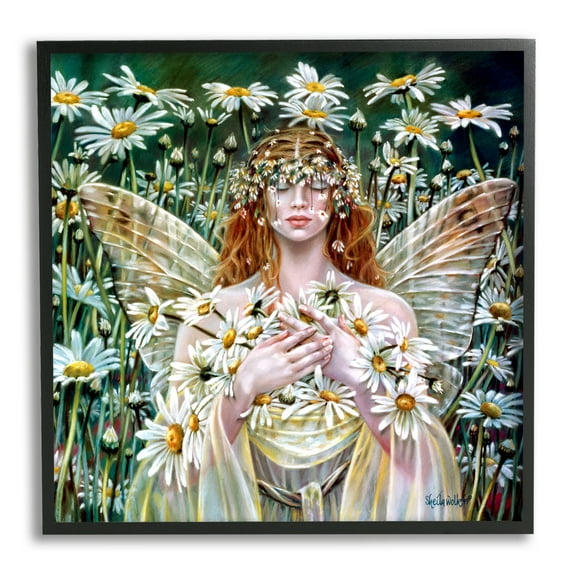 Stupell Industries Fairy Girl Floral Daisy Field Fairy Tales & Fantasy Painting Black Framed Art Print Wall Art