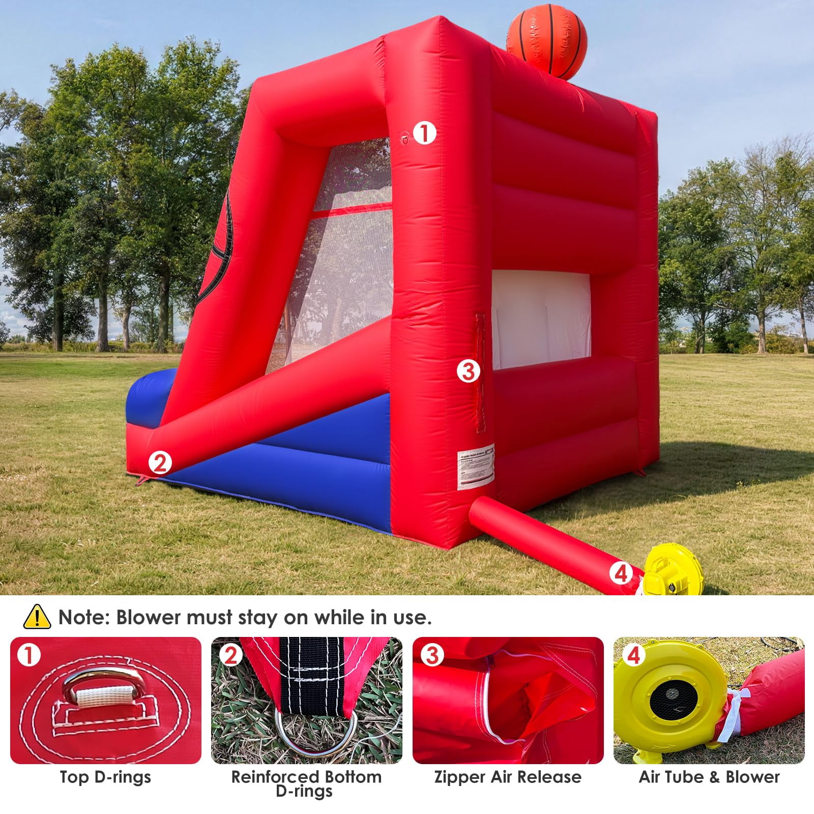 12Ft Inflatable Basketball Challenge Game, Commercial Grade PVC Basketball Game with 3 Balls & Air Blower, Multi-Player Inflatable Carnival Game for Outdoor Fun, Home & Rental Use