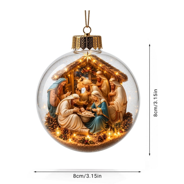 3D Christmas Jesus Glowing Ball Ornament, Button Battery Operated LED ...