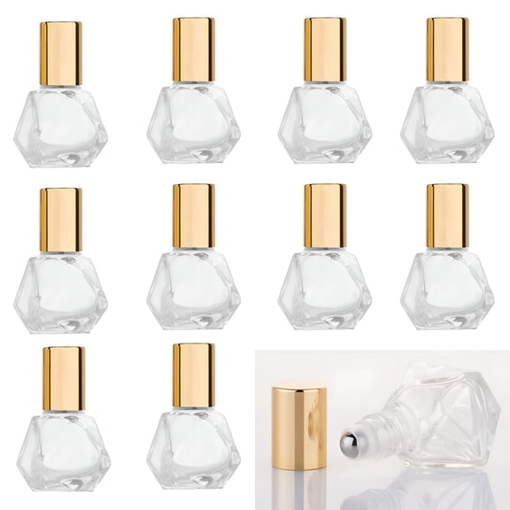 ACDANC Roller Bottle for Oils, 10 Pcs Mini Portable Polygonal Glass Roller Bottle, 8ml Glass Bottles With Stainless Steel Roller Balls for Essential Oils Aromatherapy Perfume Container