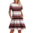 thumbnail image 2 of Topvent Women's Casual Fashion Round Neck Short Sleeve Printed Midi Dress With Pocket, 2 of 5