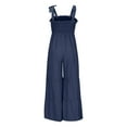 thumbnail image 7 of clear 50% off Usmixi Jumpsuits for Women Dressy Casual Elastic Waist Pleated Flared Leg Strap Long Jumpsuits Overalls with Pocket Summer Square Neck Sleeveless Solid Maxi Formal Rompers Dark Blue l, 7 of 7