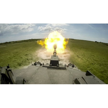 Challenger Xl Range Canvas Print A Challenger 2 tank on Castlemartin Ranges in Pembrokeshire, Wales fires a 'Squash-Head' practice ro Stretched Canvas 10 x 14 ()
