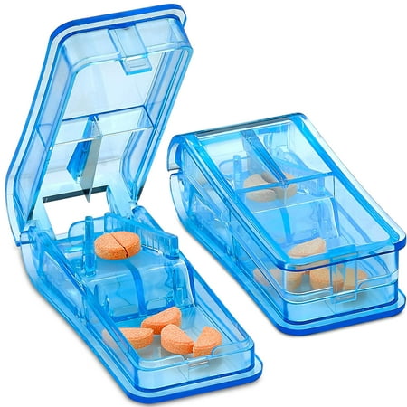 Pill Cutter - V- Grip Pill Crusher and Cutter for Vitamins, Big & Small Pills, and Medication - Transparent Pill Splitter with Pill Holder Case to (Best Way To Split A Pill)