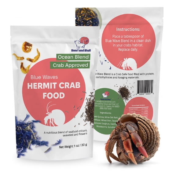 Blue Waves Hermit Crab Food – Marine Protein with Krill, Bloodworms & Sea Veggies – 30g – Snout and Shell