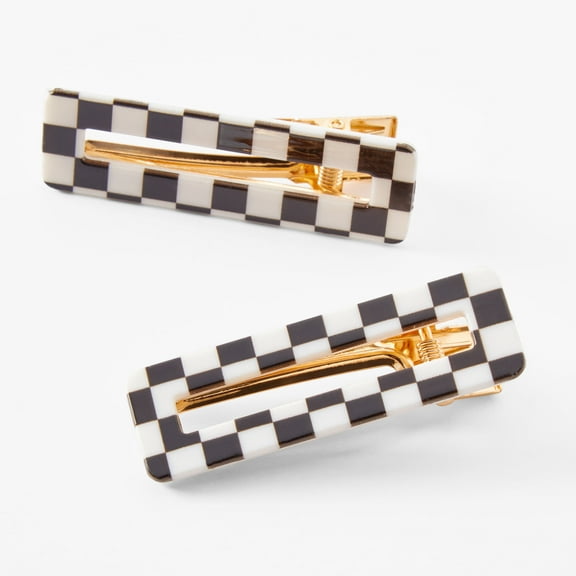 Claire's Black & White Checkered Hair Clips - 2 Pack