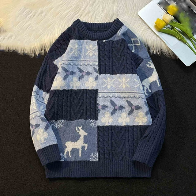 TIMIFIS Chandail Graphique de Noël pour Hommes Col Rond Manches Longues Tricot Torsadé chandail Doux Confortable Ample Mode Élégant Hauts