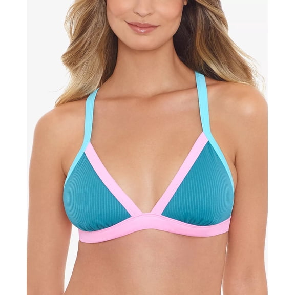 Salt Cove BLUE MULTI Juniors' Not What It Seams Triangle Bikini Top, US Large