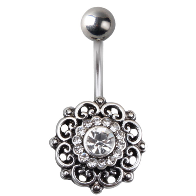 Rhinestone Crystal Flower Navel Belly Button Ring Barbell Piercing Body Jewel HI 