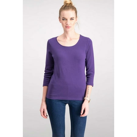 Karen Scott Women's Petite Cotton Scoop-Neck Top Purple Size Small