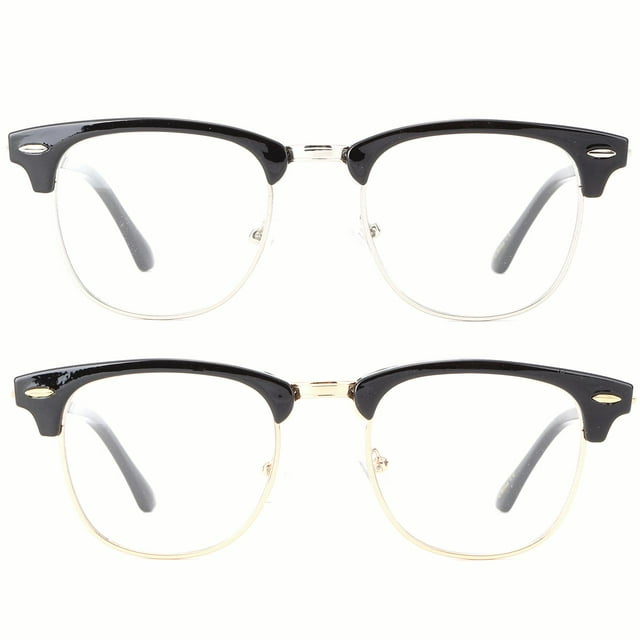 2 Pairs Newbee Fashion - Vintage Oval Stylish Retro Celebrity Classic Half Frame High Fashion Clear Lens Glasses