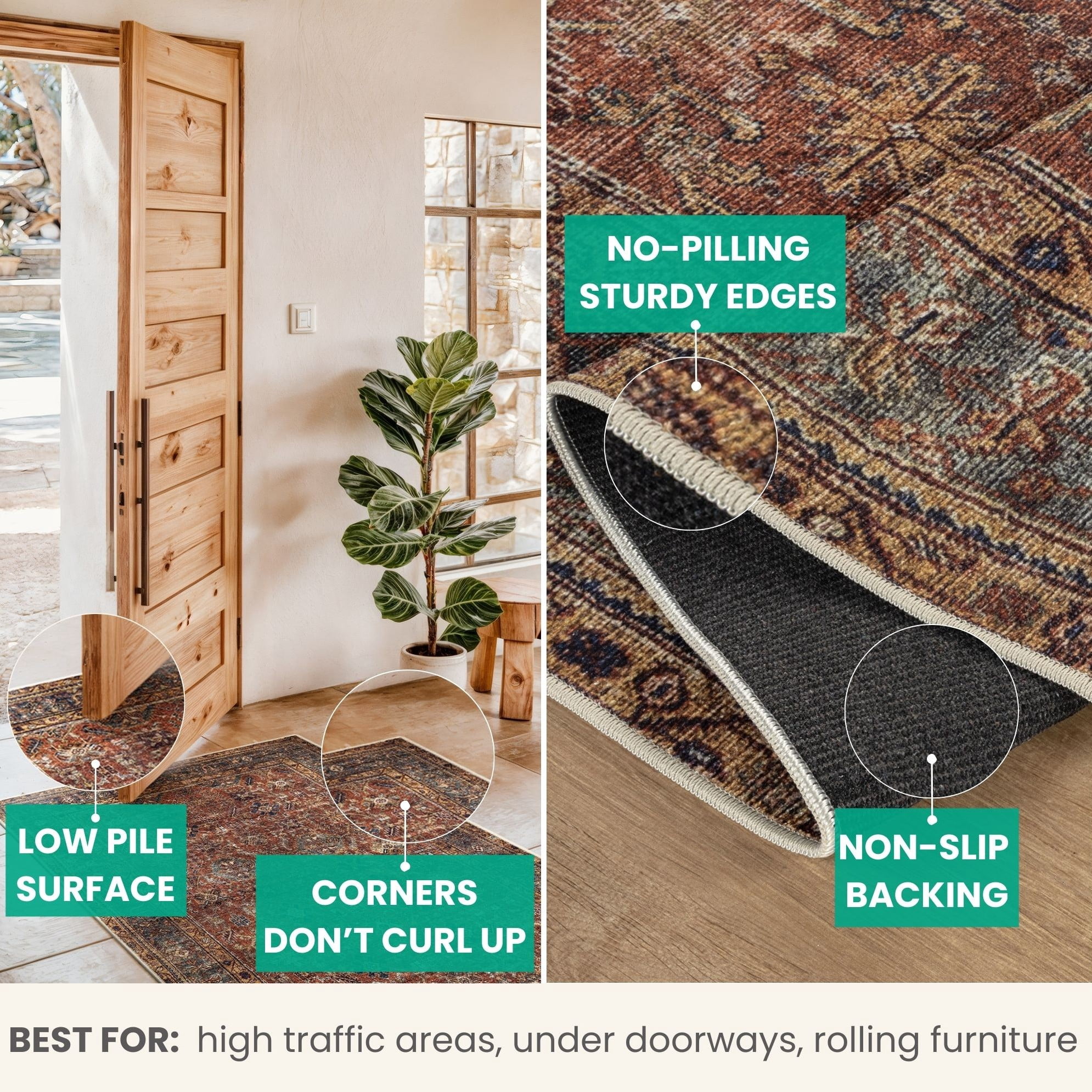 Bloom Rugs Washable Non-Slip 7 ft Runner - Terracotta / Mustard Traditional Oriental Runner for Entryway, Hallway, Bathroom, and Kitchen - Exact size: 2.5' x 7'