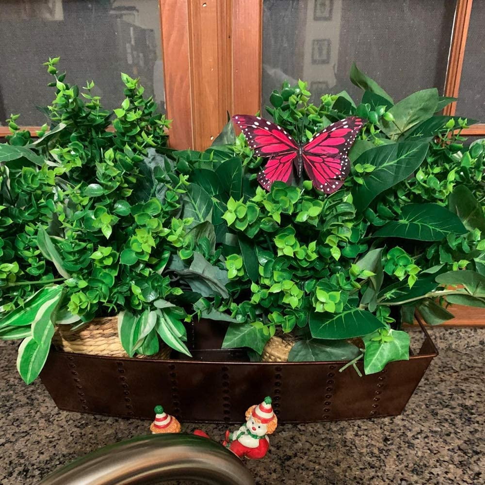 Viworld 6 Bundles Outdoor Artificial Flowers UV Resistant Fake Boxwood Plants, Faux Plastic Greenery for Indoor Outside Plants Garden Home Decor (Green)