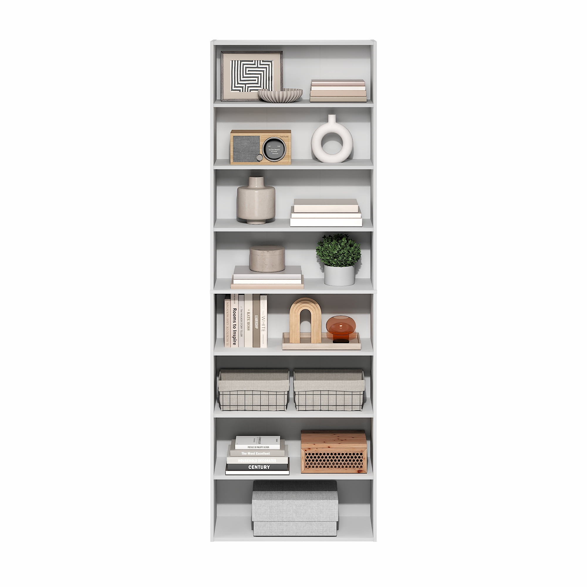 Furinno BASIC 8-Tier Open Bookcase Storage Organizer 12 x 24 x 71 in White