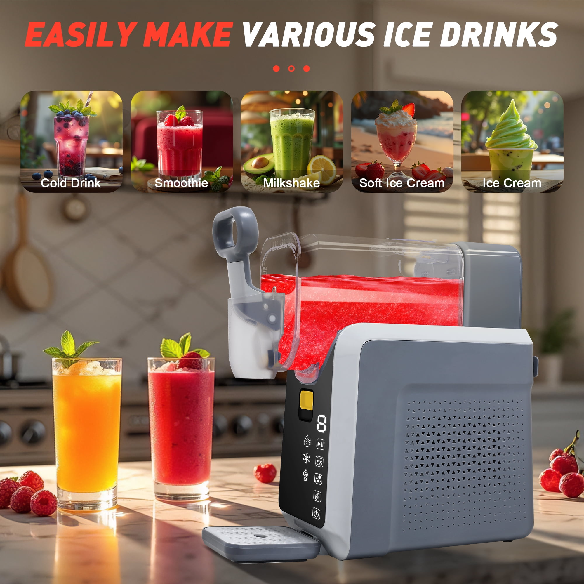 Leumius Slushie Machine, Slushy Machine for Home No ice Needed, Professional Frozen Drink Maker withLED Display, Programs for Frozen Margaritas, lce Cream