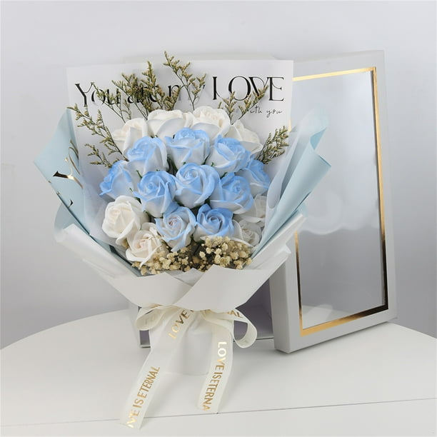 Flores artificiales, flores falsas, flores de imitación, juego de regalo para mujer, ramo de rosas de imitación de lana tejidas a mano, Poepoe inmortal, regalo iluminado para el día de San Valentín, p