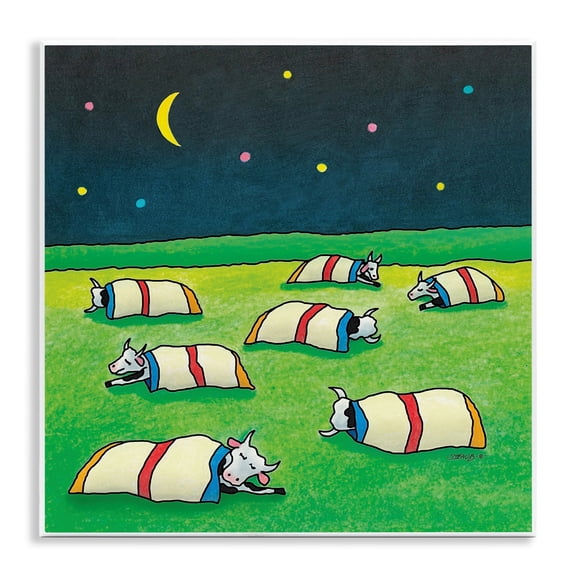 Stupell Industries Pasture Cows Bedtime Animals Painting Unframed Art Print Wall Art, 12 x 12