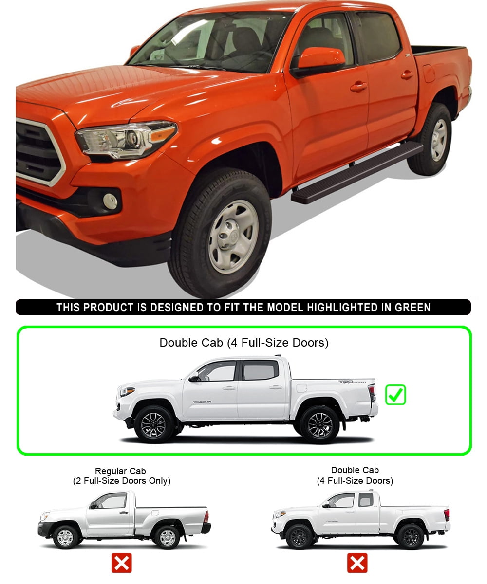 APS Running Boards 5in Black Compatible with Toyota Tacoma 2005-2023 Double Crew Cab (Side Steps Side Bars)