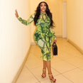 thumbnail image 3 of Women's Retro Print Turtleneck Long Sleeve Waistband Hips Wrapped Long Dress, 3 of 17