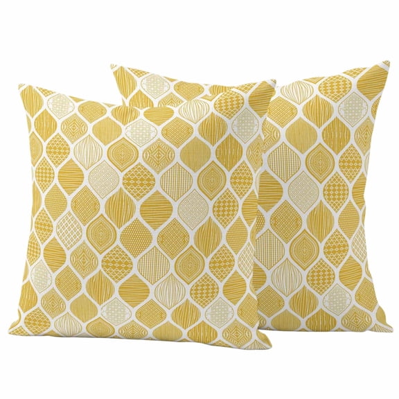 2 Pack Outdoor Waterproof Throw Pillow Covers,Yellow Bohemian Geometric Texture Decorative Square Patio Pillowcases for Chair Couch Sofa 16x16in