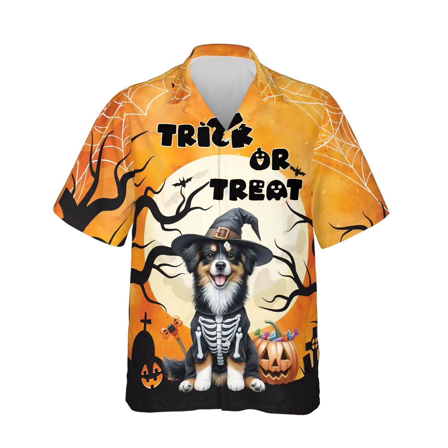 Trick or Treat Miniature American Shepherd Needs Candy Happy Halloween Night Hawaiian Shirt Breathable Summer Unisex Merch MAS Dog Lover Gifts - 02020