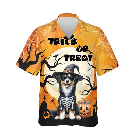 Trick or Treat Miniature American Shepherd Needs Candy Happy Halloween Night Hawaiian Shirt Breathable Summer Unisex Merch MAS Dog Lover Gifts - 02020