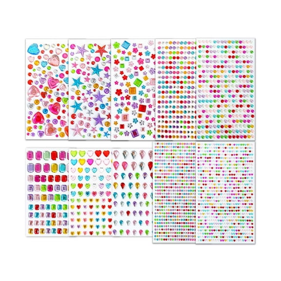 2651 PCS Self Adhesive Rhinestone Gem Stickers for Face Nail Body Makeup Festival,10 Sheets Bling Jewels Stickers