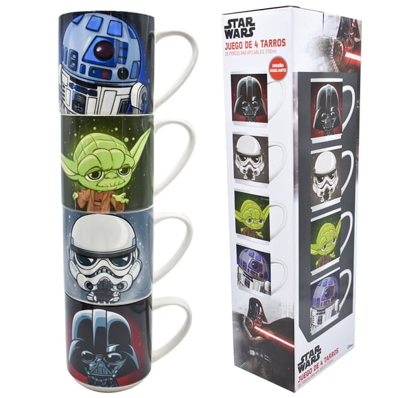 Juego De 4 Tazas Apilables Porcelana Star Wars 330 ml