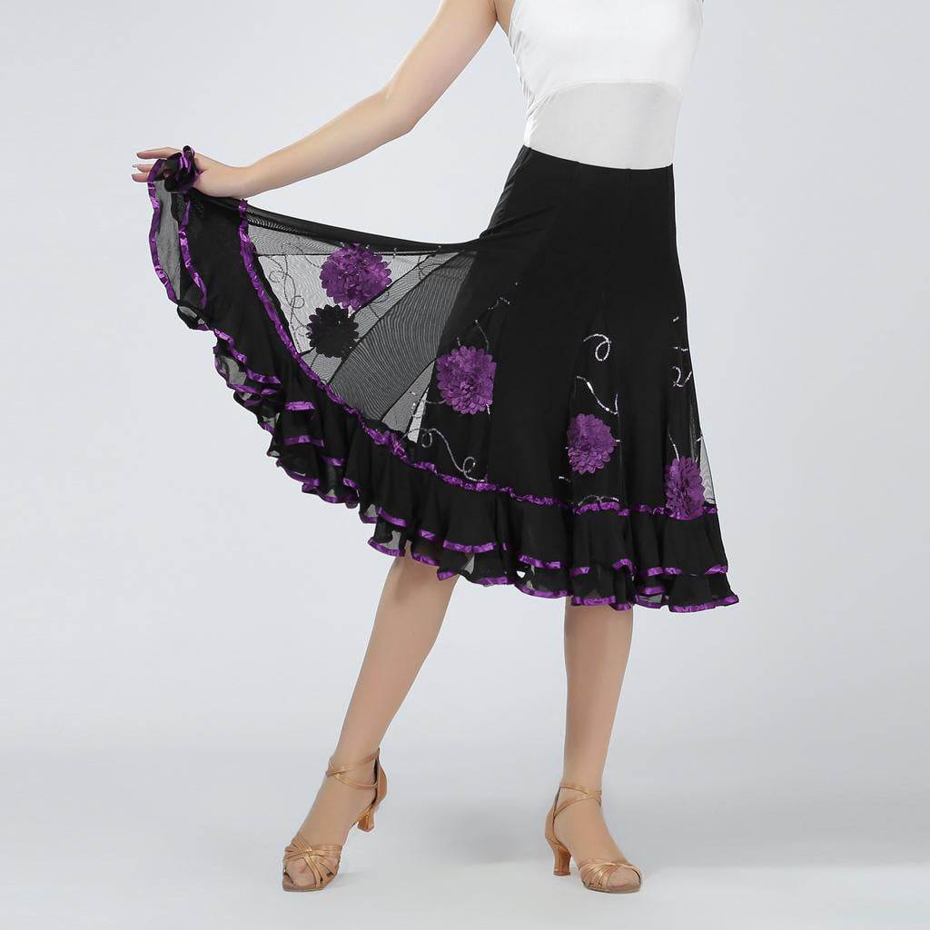 Flamenco Ballroom Waltz Dance Skirt Stretchy Waistband Modern