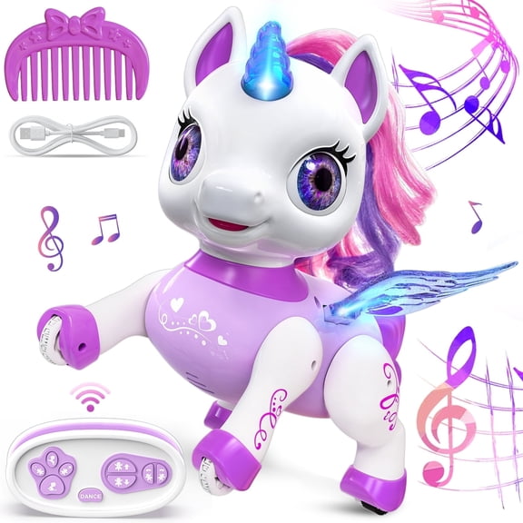 Freecat Girls Unicorn Toy, Kids Robot Pets, Remote Control Robot Toy for 3 4 5 6  Years Old, Christmas Birthday Gift for 2-4 5-8 Years, STEM Toy Program Treats, Dancing Robot Unicorn Kids Toy Purple.