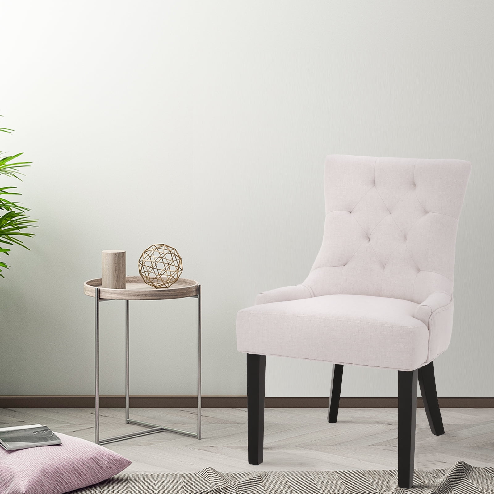 Kadyn Contemporary Tufted Dining Chairs, Upholstered Kitchen Chair with Wood Legs and Inclined Handrail, Dinner Chairs for Dining Room, Set of 2, Beige Kadyn Contemporary Tufted Dining Chairs, Upholstered Kitchen Chair with Wood Legs and Inclined Handrail, Dinner Chairs for Dining Room, Set of 2, Beige