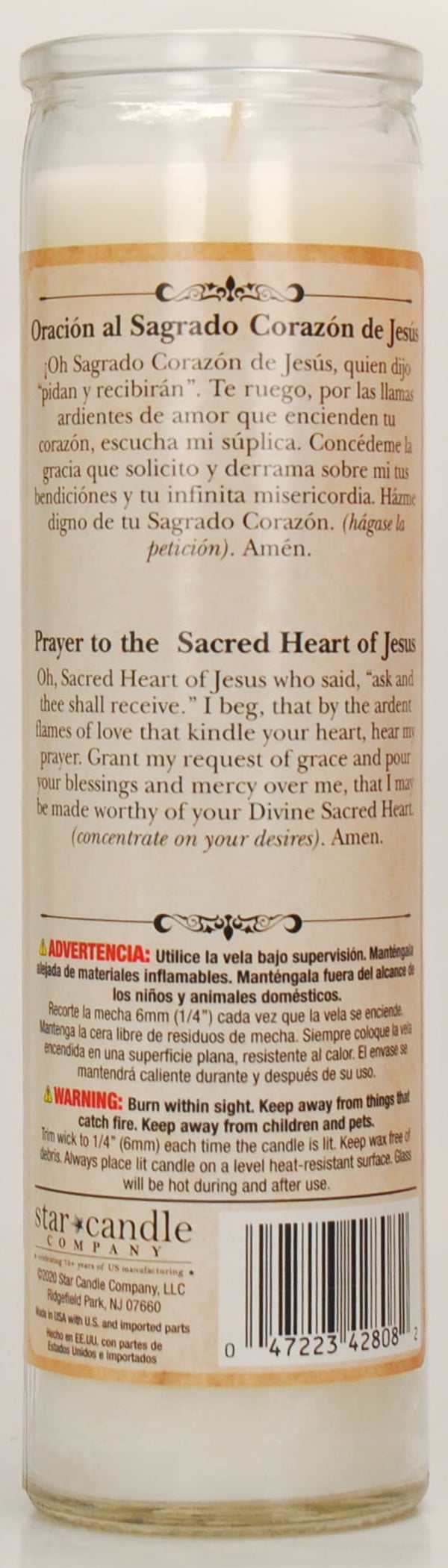 (2 pack) Prayer Candle Sacred Heart White Wax, 8 inch Religious Candle