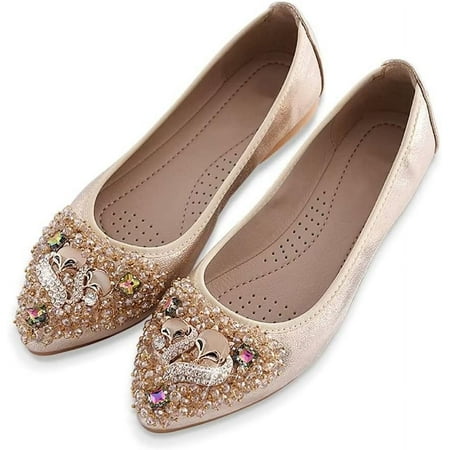 

Womens Foldable Pointed Toe Ballet Flats Rhinestone Loafers Fashion Flats