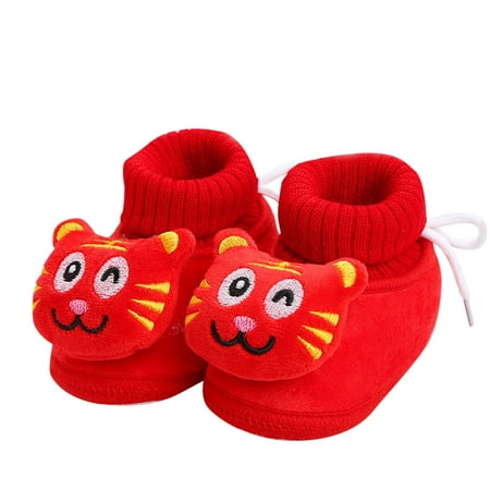 

LBECLEY Little Kid Slip on Shoes Winter Children Shoes for Boys and Girls Floor Shoes Non Slip Plush Warm and Comfortable Elastic Cartoon Tiger Chinese New Year Style Boy High Top Shoes E 14